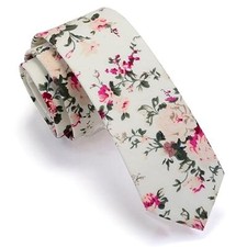 Fashion 2.4"  6cm  Floral Skinny Tie for Men Slim Flower Print Beige/Olive/Pink