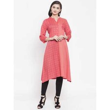 Peach Embroidered Rayon A Line Kurta Party Wear India Traditional Long Printed