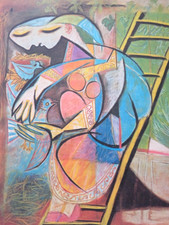 Pablo PICASSO (1881-1973) AFFICHE OFFSET LA FEMME AUX PIGEONS 1930 VELIN 1980