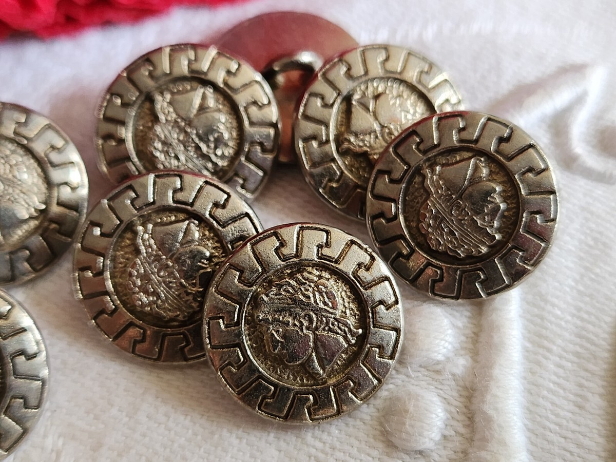 Lot De 6 Boutons Vintage Métal Vert Pailleté - Pied 1,5 Cm - Réf 2392 - Occasion France