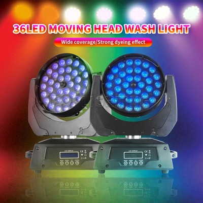 2 x 370W Zoom Moving Head Stage Light 36 LED Beam Wash RGBW Disco DJ Show Lamp
