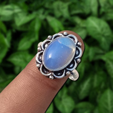 Ethnic Opalite Gemstone Ring 925 Sterling Silver Plated Fashion Jewelry US SZ 9"