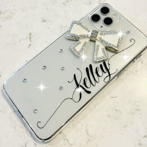 Custom Personalised Mobile Phone Case Name Diamante Bling Sparkle Gift Free Post - Picture 1 of 2
