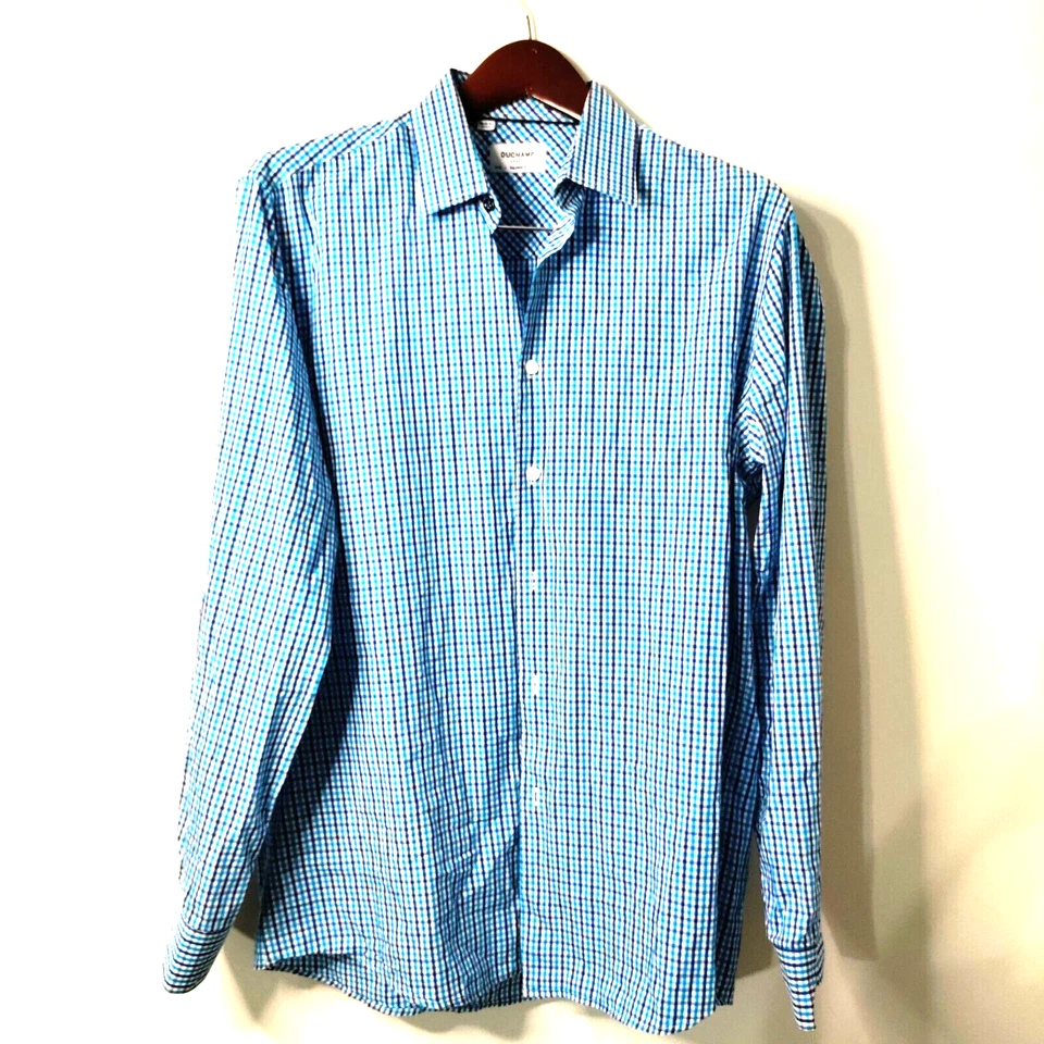 DUCHAMP London Gingham Check Men 17/XL Blue/Purple Long Sleeve Button Y2K Shirt - Image 3 of 4