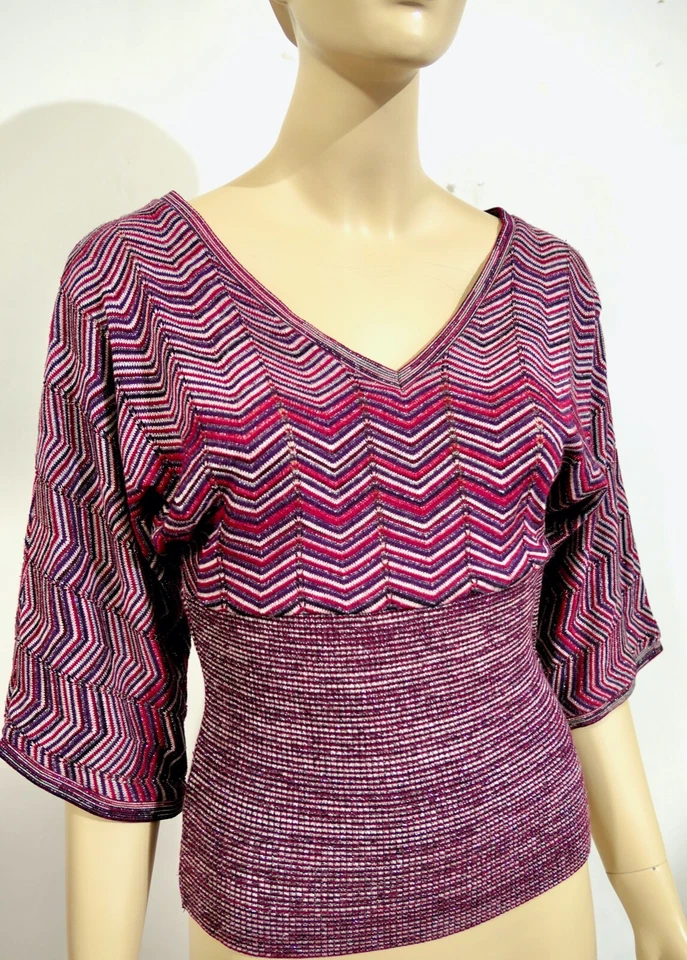 Suéter Top Corbata De Colección A Byer Boho Zig Zag Metálico Tinte Espacial Tejido M Foto 2 de 4