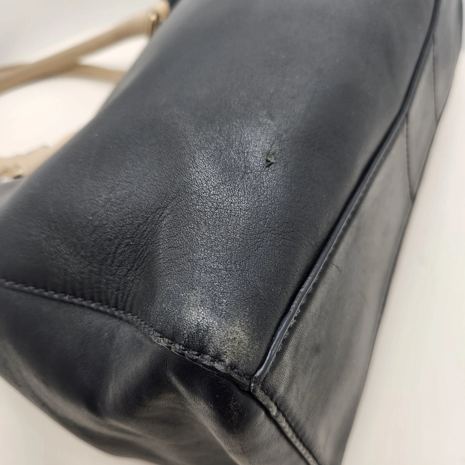 Borsa tote Kate Spade nera pelle panna manici Catherine Street Wensley preppy