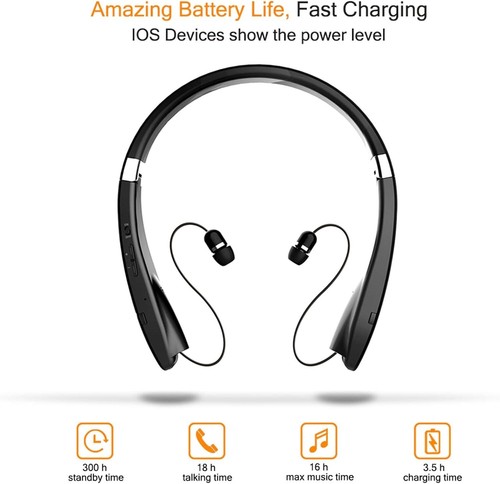 Bluetooth 4.1 Neckband Headset: Foldable, Noise Cancelling for Sports & Exercise - Picture 5 of 9