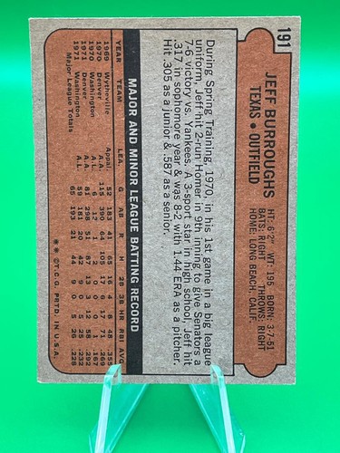 1972 Topps Baseball #191 Jeff Burroughs Texas Rangers RC - EX - Picture 2 of 2