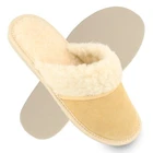 Slippers women's leather beige with sheep wool mules size 36-42 Filsko Brana