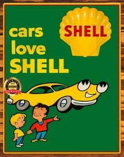 Shell Gasoline - Cars Love Shell - 1960s - Metal Sign 11 x 14