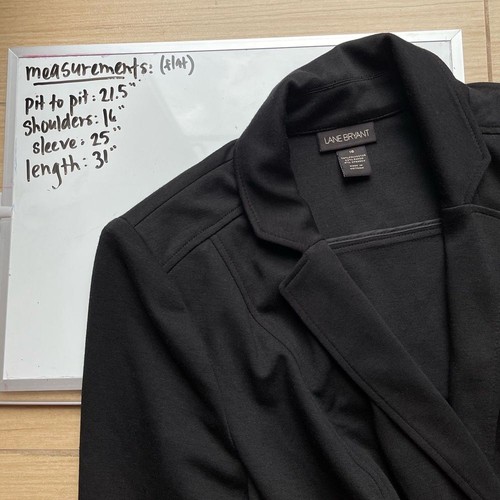 Lane Bryant Black Knit Long Suit Jacket 4 Button Roll Up Sleeves Womens Size 16 - Picture 7 of 7