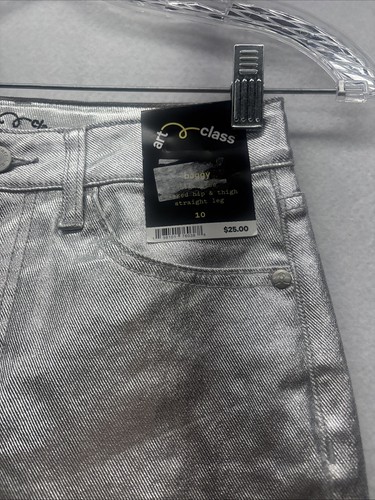 Girls Art Class High Rise Wide Leg Baggy Jeans Silver Metallic 10/Retail $25 - Picture 7 of 8