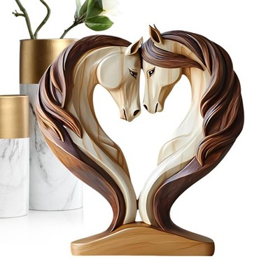 2026 year of the horse Statue 2D Wooden Horse shaped Snuggle Pose Home Decor