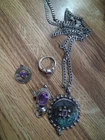 4 Pc Vintage  Sterling Silver & Amethyst  Lot Ring Size 6, Necklace  W/ Large...