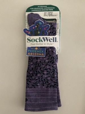 NWT Sockwell New Leaf Graduated Compression Sock Purple Bamboo Merino Wool 20-30