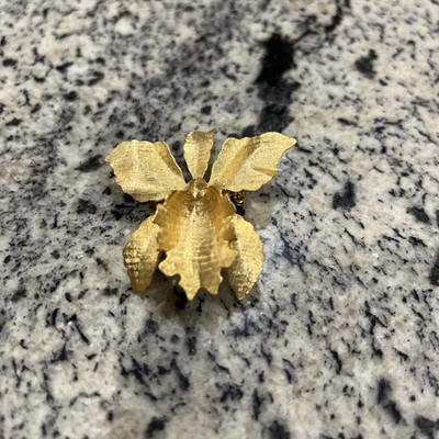 Vintage Brooch Pin Iris Orchid Flower Gold Tone 2 