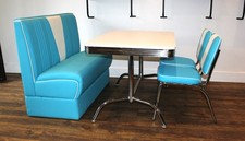American Diner Furniture 50s Nashville Blue Booth & 2 Blue Chairs With Table