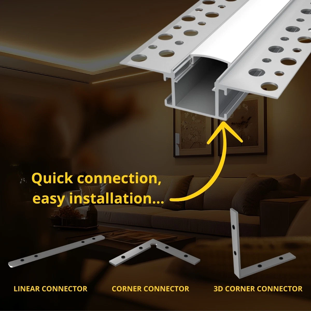 Perfil de aluminio ALFA 2 mt empotrado desaparecido cartón-yeso tira LED + CUBIERTA