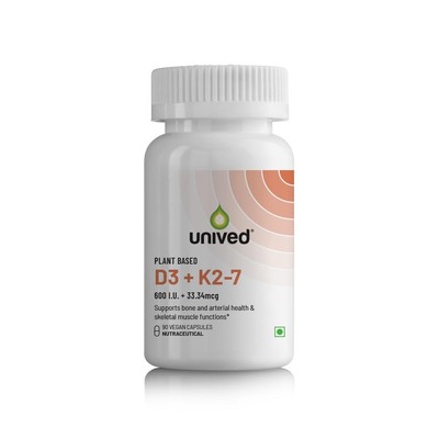 Unived D3+K2 MK-7 | Immunity, Heart, Bone Health | 90 Vegan Caps