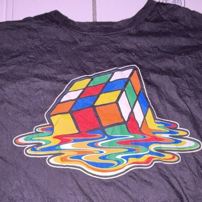 Ripple Junction Rubik's Cube Graphic Black Men's Crew Neck T-Shirt 2X Cotton