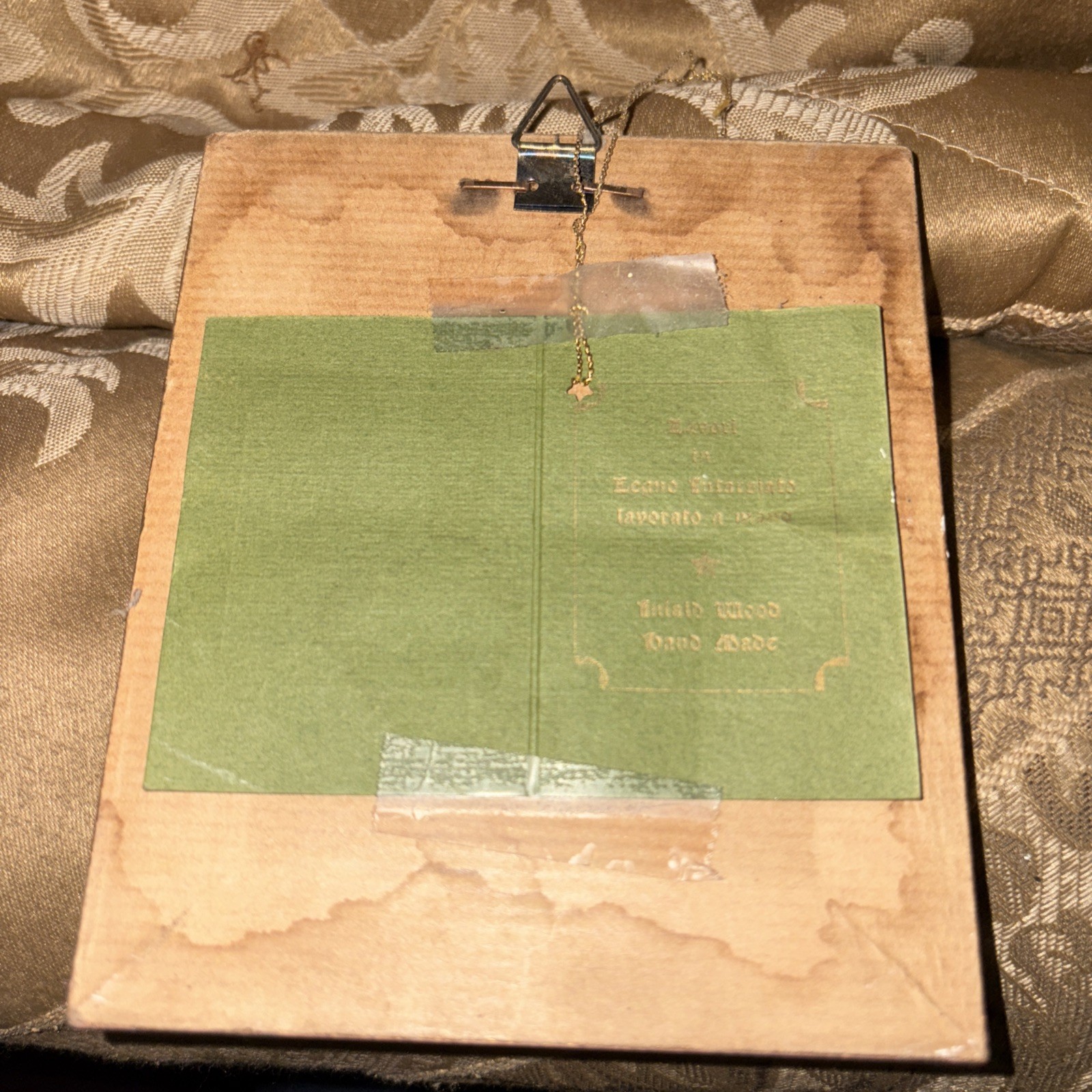 VTG Inlaid Wood Marquetry Floral Picture Gold Frame Gallery Wall Boho Made Italy