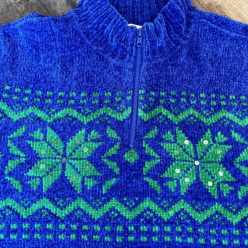 Quacker Factory Women's Blue 1/4 Zip Snowflake Pullover Sweater 1X - Picture 4 of 11