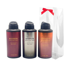 Bath  Body Works Mahogany Teakwood, Graphite  Bourbon Body Spray 3pc Gift Set