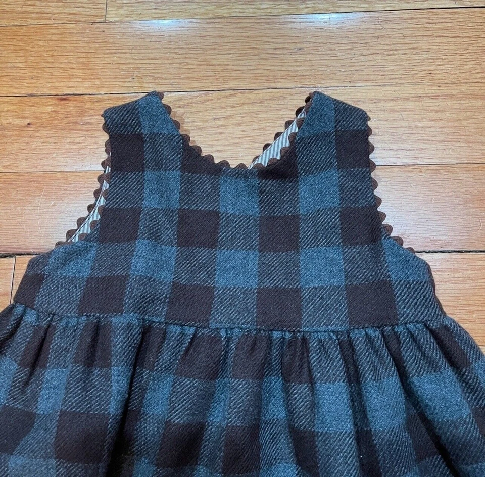 Vestido Jacadi Paris Bebé Niña Preppy Delantal Talla 6M Mezcla Lana Excelente Estado Foto 2 de 4