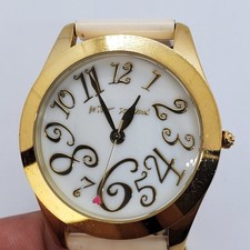 Betsey Johnson Women's Watch 40MM White Dial Gold Case Cream Bands New Battery