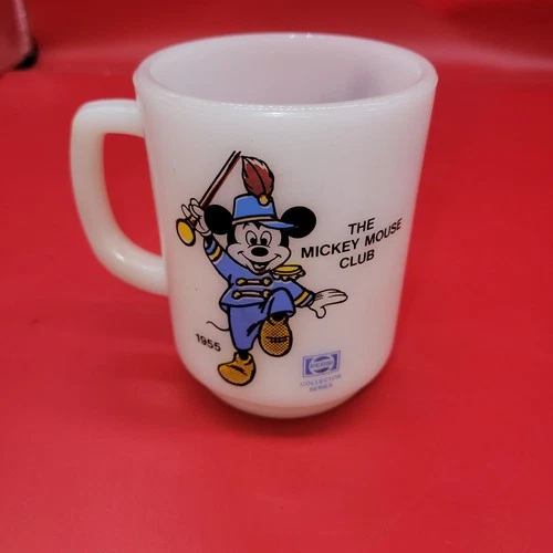 Anchor Hocking Mickey Mouse Club 1955 Mug Milk Glass Pepsi Fire King Vintage