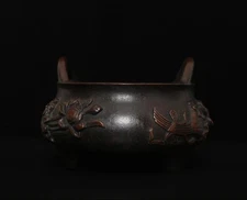 Old Chinese Copper Incense Burner w/louts flower Songyuelv MK ZK1238