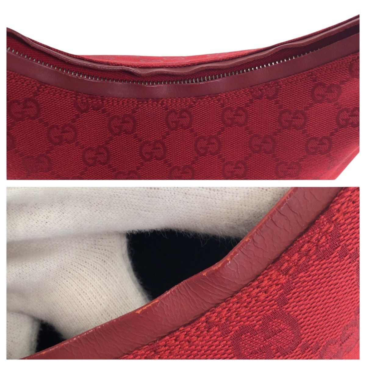 GUCCI Hobo Red Silver Hardware GG Canvas Leather 000 0602 Shoulder Bag Women s thumbnail 6