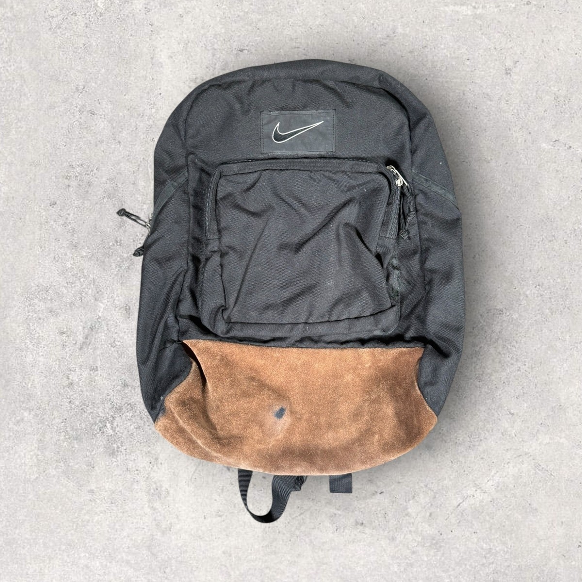 ⚡️90s old Nike backpack Black オールド　ナイキ Vintage 90s Nike Backpack Black Brown Suede Bottom Center Swoosh