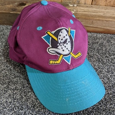 Vintage Mighty Ducks Snapback Hat 90s Anaheim NHL Hockey Cap Annco Purple Teal