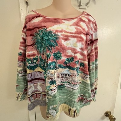 Y2K Beach Vibes Take Two Vintage Painting Top, vibrant, artistic print Size XXL