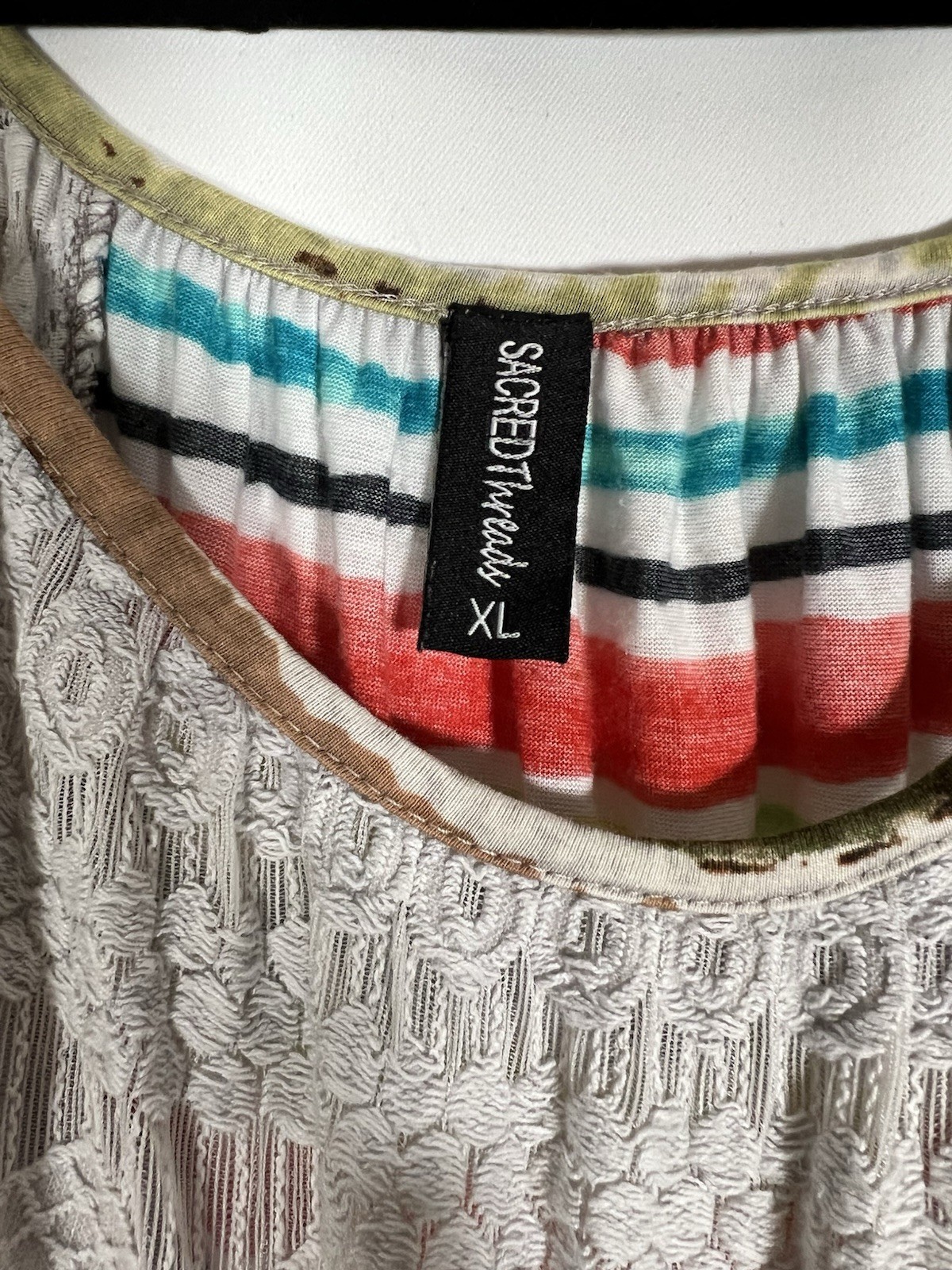 Sacred Threads Patchwork Peasant Top with Bell Sl… - image 4