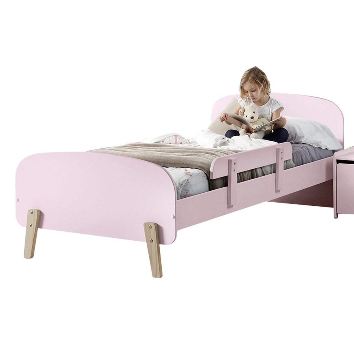 Lit enfant 90x200 rose Kiddy pour sécuriser le sommeil des petits sans chutes