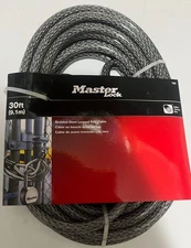 Master Lock 30Ft Vinyl Coated Braided Steel Looped End Cable. 3/8 Inch Diameter