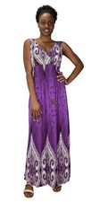 Womens Purple Paisley Smocked Waist Maxi Dress Surplice Bodice Medium
