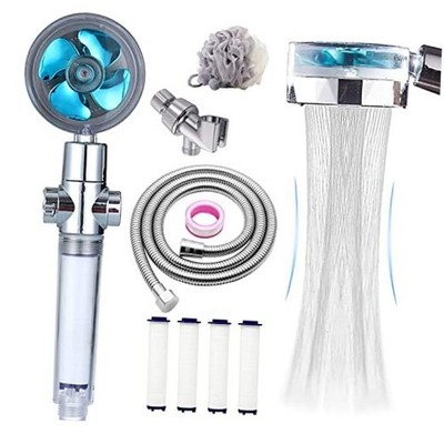 CWPW High Pressure Shower Heads, Handheld Turbo Fan Shower, Blue with hose