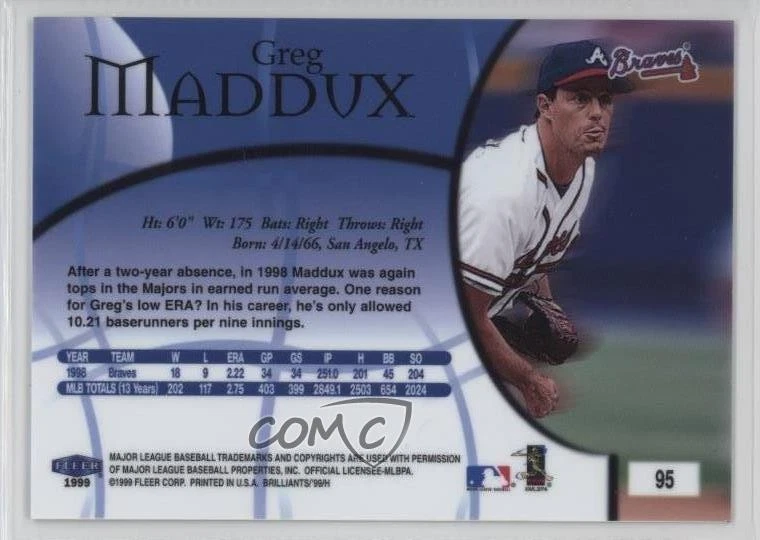 1999 Fleer Brilliants Greg Maddux #95 HOF - Image 2 of 2