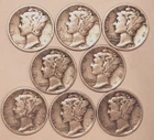 (8) Mercury Dimes - 1939-1945 Range - Fine - #4052ED