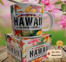 abc Store Hawaii -I LOVE HAWAII License Plate "Aloha State" Coffee Mug NEW!