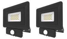 2 x Lumineux 401334-BL FL750 Basic LED Floodlight Fittings with PIR 20W (Black)