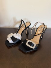 Badgley Mischka Judith Women  s Size 5 Black Satin Crystal Buckle Heels