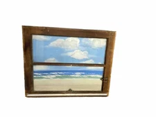 Sybil Nestor Seascape 3d Mixed Media Painting Window Pane Folk Art
