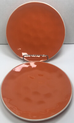 Maxwell & Williams 2 ORANGE Krinkle Salad Plate NOS Stoneware White Trim Dimpled