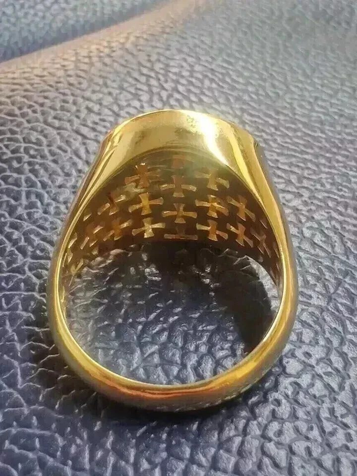 Lab Created Ruby 1.5Ct Round Jerusalem Cross Wedding Ring 14K Yellow Gold Plated - Image 3 of 4