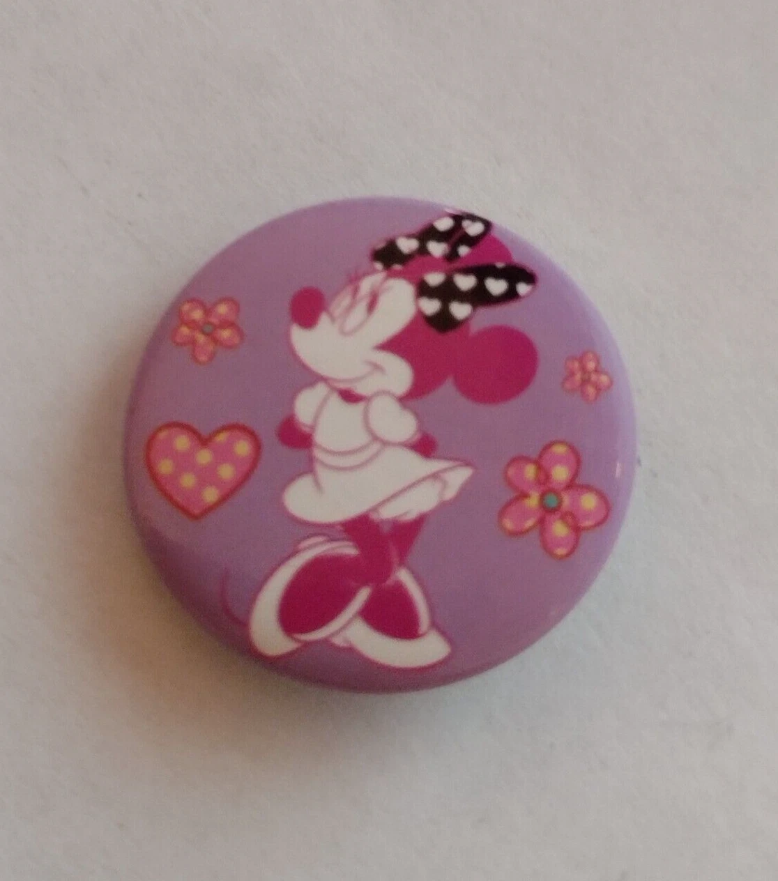 Minnie Mouse Hearts Flowers Pink Button Badge