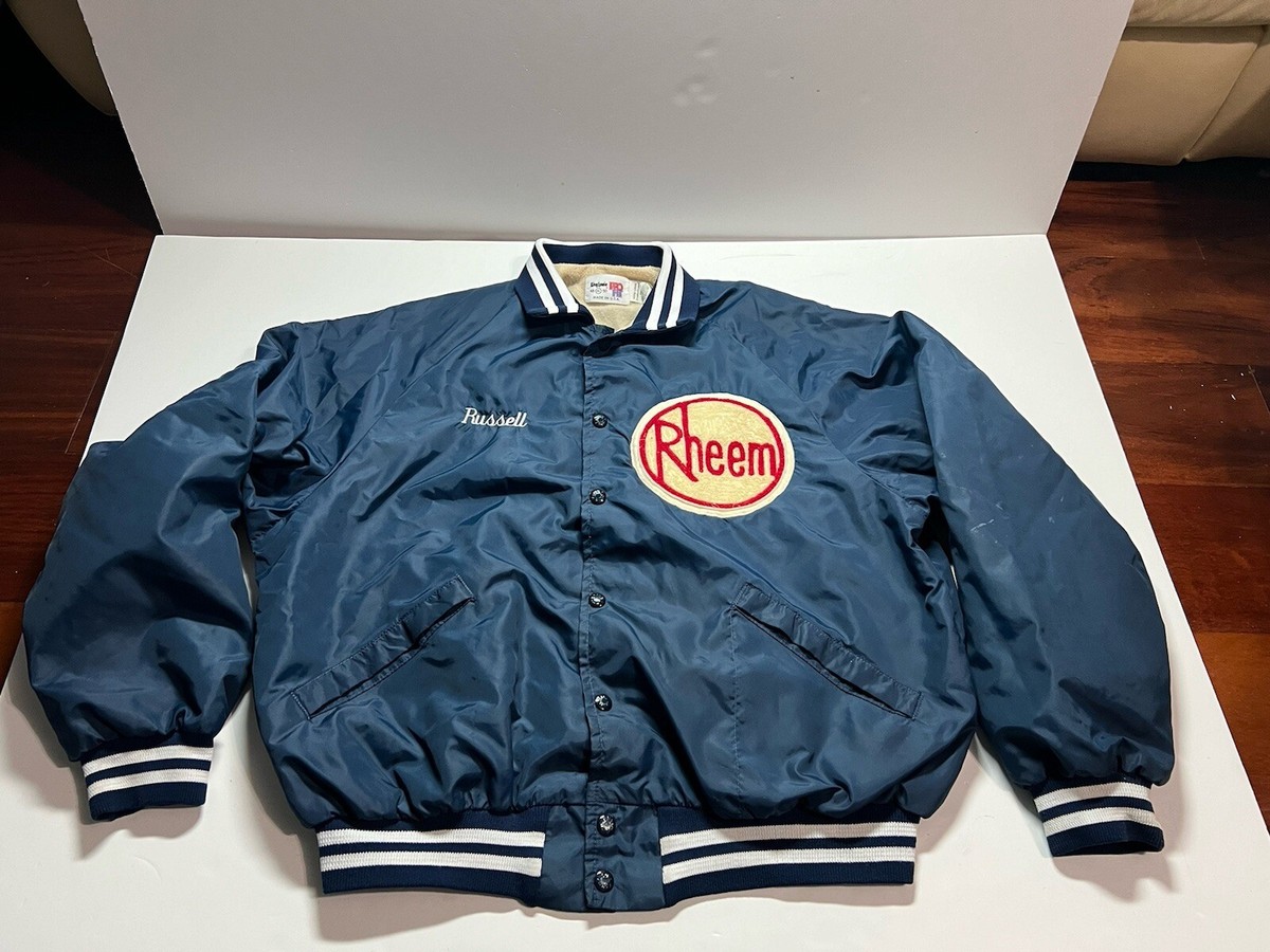 Vintage King Louie Jacket size XL 70s-80s Bomber Rheem Navy Satin  